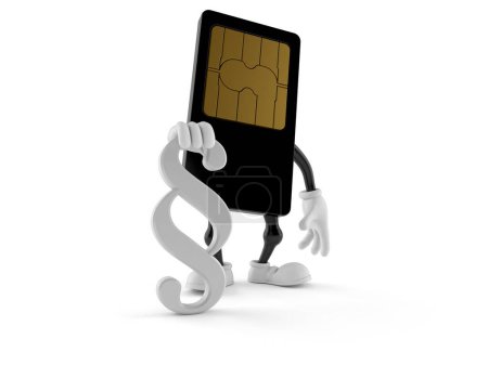 Téléchargez les photos : Caractère de carte SIM avec symbole de paragraphe isolé sur fond blanc. Illustration 3d - en image libre de droit
