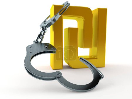Photo for Shekel currency symbol with handcuffs isolated on white background. 3d illustration - Royalty Free Image