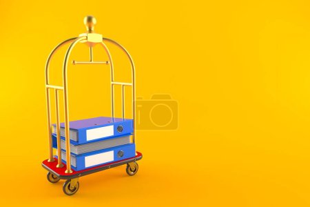 Téléchargez les photos : Classeurs à anneaux avec chariot à bagages de l'hôtel isolé sur fond orange. Illustration 3d - en image libre de droit