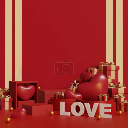 Happy valentine's day background. Abstract background minimal style for branding product presentation on Valentine's day. mockup and template scene with empty space. 3D illustration