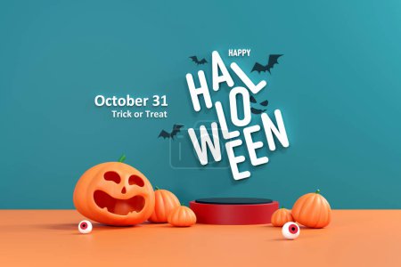 Smiling Pumpkin 3D Illustration for Festive Product Display. Autumn Celebration. Jack-O-Lantern Halloween Party Concept