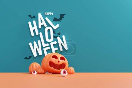 Lächelnde Kürbis 3D Illustration für festliche Produktpräsentation. Herbstfest. Jack-O-Lantern Halloween Party Konzept