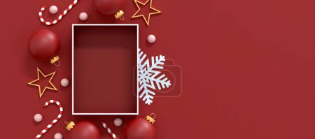 Draufsicht Flache Lay Feiertagsdekoration - Frohe Weihnachten und ein gutes neues Jahr Hintergrunddesign. Winterliche Weihnachtsfeiertage. Frohes neues Jahr.