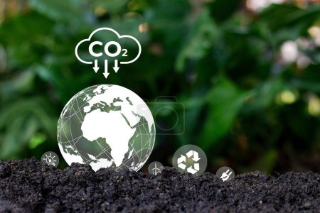 Photo for Carbon neutral and net zero emissions concepts. natural environment A climate-neutral long-term strategy greenhouse gas emissions targets. green net center icon - Royalty Free Image