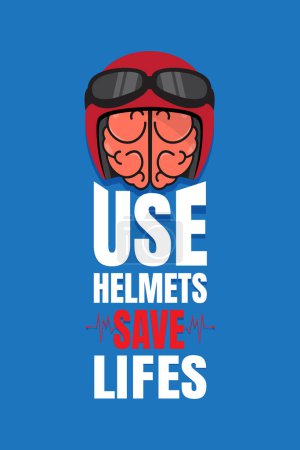 illustration vectorielle favorisant la sécurité routière. souligne l'importance de porter des casques lors de la conduite de motos. Doté d'un casque avec un cerveau à l'intérieur, moto tombée, et les icônes du crâne, cette conception met l'accent sur le message, Casques sauver des vies
