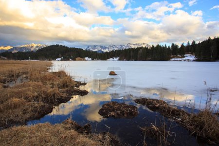 Photo for Winter hike to Geroldsee lake y sunset, Bayern, Germany - Royalty Free Image