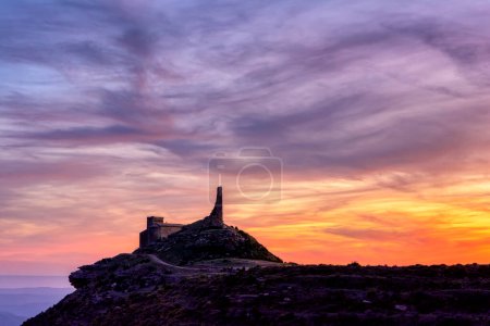 View of the ruins of Marcuello castle at sunset in Huesca, Spain. Europe.