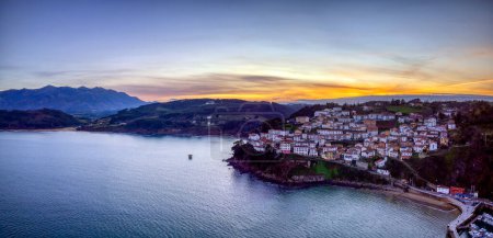 Aerial view of Lastres, one of the most beautiful villages of Cantabrian coast in Asturias, Spain.