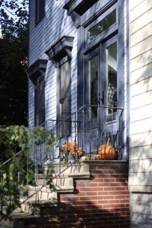 Photo for Pumpkin on a stoop - Royalty Free Image