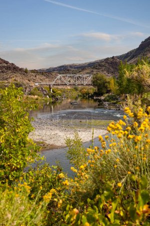 Foto de The area surrounding the Taos Junction Bridge in Taos County, New Mexico is popular recreational spot for hiking, biking, swimming and fishing. - Imagen libre de derechos