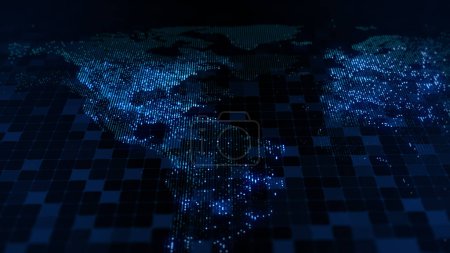 3D-Darstellung einer digitalen Landkarte der Erde. Die Lichter der Megastädte verschmelzen in einem sanften Schein. Die perfekte Kulisse für jedes Foto, Video, Grafik oder Projekt