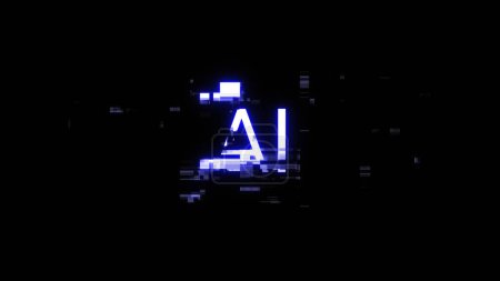 Representación 3D de texto AI con efectos de pantalla de fallos tecnológicos. Glitch de pantalla espectacular con varios tipos de interferencia