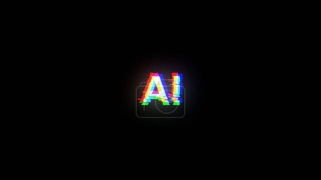 Representación 3D de texto AI con efectos de pantalla de fallos tecnológicos. Glitch de pantalla espectacular con varios tipos de interferencia