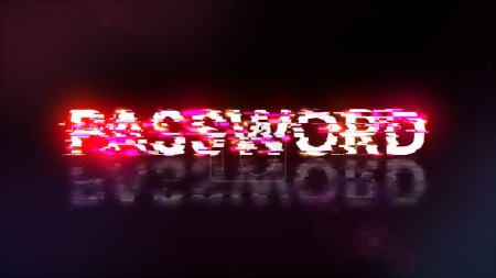 3D rendering password text with screen effects of technological failures. Spectacular screen glitch with various kinds of interference