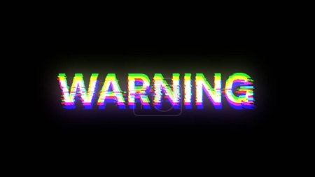 3D rendering warning text with screen effects of technological failures. Spectacular screen glitch with various kinds of interference