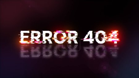 Erreur de rendu 3D 404 texte avec effets d'écran de défaillances technologiques. Problème d'écran spectaculaire avec différents types d'interférences
