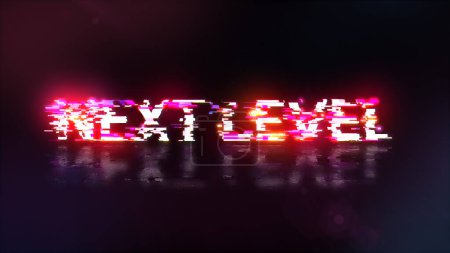 3D rendering next level text with screen effects of technological failures. Spectacular screen glitch with various kinds of interference