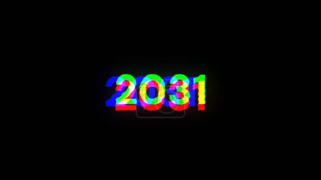 3D rendering 2031 text with screen effects of technological failures. Spectacular screen glitch with various kinds of interference