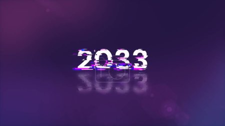 Foto de Representación 3D 2033 texto con efectos de pantalla de fallas tecnológicas. Glitch de pantalla espectacular con varios tipos de interferencia - Imagen libre de derechos