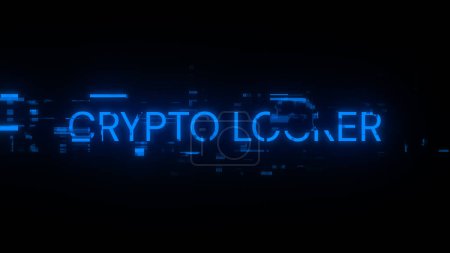 Crypto locker text with screen effects of technological failures. Spectacular screen glitch with various kinds of interference