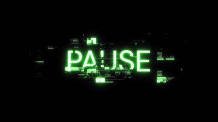 Pause text with screen effects of technological failures. Spectacular screen glitch with various kinds of interference