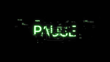 Pause text with screen effects of technological failures. Spectacular screen glitch with various kinds of interference