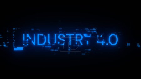 3D-Rendering Industrie 4.0 Text mit Bildschirmeffekten von technologischem Versagen. Spektakuläre Bildschirm-Panne mit verschiedenen Arten von Störungen