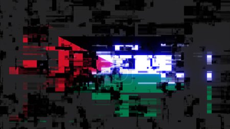 3D-Rendering Flagge Jordanien mit Bildschirmeffekten technologischen Versagens. Spektakuläre Bildschirm-Panne mit verschiedenen Arten von Störungen
