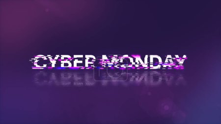 3D rendering cyber monday text with screen effects of technological failures. Spectacular screen glitch with various kinds of interference