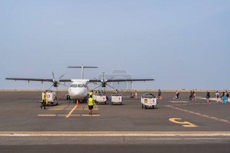 Photo for Sao Pedro, Cape Verde - October 06.2023: Best fly airplane at Cesaria Evora International Airport of Sao Vicente in Sao Pedro, Mindelo, - Royalty Free Image