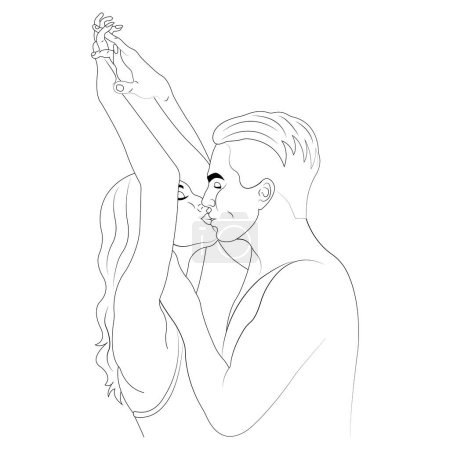 Un tipo abraza a una chica por detrás, dibujado en un estilo minimalista. Diseño para decoración, pinturas, San Valentín, tatuaje, logotipo, impresión, textil, símbolo del amor, amistad, familia, ternura. Vector
