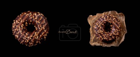 Photo for Glazed Chocolate Donuts on dark background, top view - Royalty Free Image