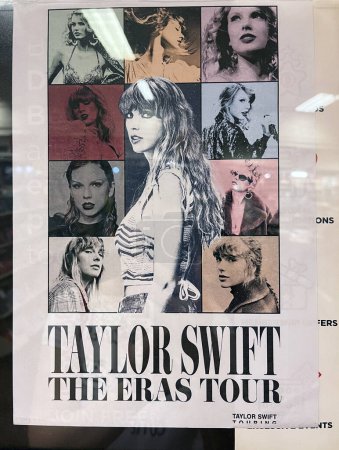 Photo for Sydney, Australia - March 05, 2024: Taylor Swift promotional poster for the Eras Tour Australia. Pictured at ticket booth stand. - Royalty Free Image