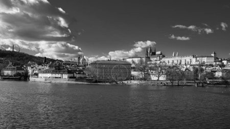 Photo for Prague the capital of the Czech Republic and the most beautiful city in Europe with beautiful churches temples in black and white design. - Royalty Free Image