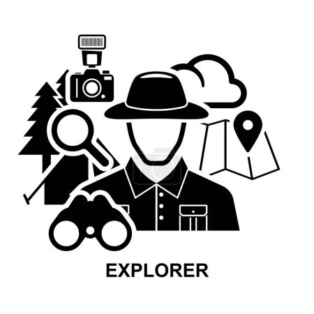 Illustration for Explorer icon. Adventure tourism and travel isolated on background vector illustration. - Royalty Free Image