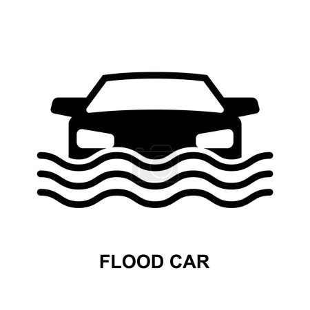 Überschwemmtes Auto. Überflutete Straße isoliert auf Hintergrundvektorillustration.