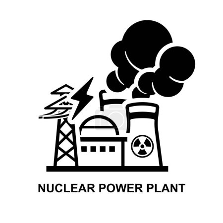 Téléchargez les illustrations : Icône centrale nucléaire. Énergie nucléaire électricité isolée sur l'illustration vectorielle de fond. - en licence libre de droit