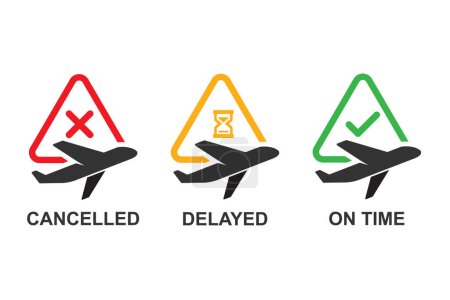 Illustration for Flight status icons isolated on background vector illustration. - Royalty Free Image