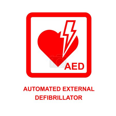 Téléchargez les illustrations : Icône AED. Signe de défibrillateur externe automatisé isolé sur l'illustration vectorielle de fond. - en licence libre de droit