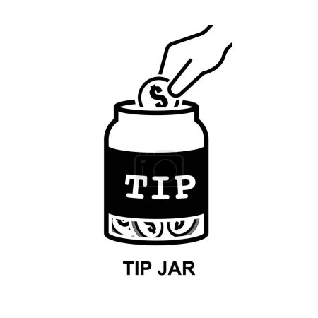 Illustration for Tip jar icon. Hand dropping a coin into jar isolated on background vector illustration. - Royalty Free Image