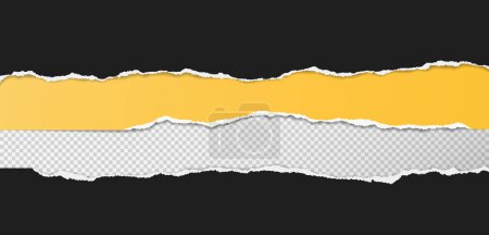Ilustración de Tiras de papel desgarradas, rasgadas, negras y amarillas con sombra suave están sobre un fondo cuadrado para texto. Ilustración vectorial. - Imagen libre de derechos