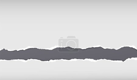 Illustration for Torn, ripped white paper strips with soft shadow are on dark grey background for text. Vector illustration. - Royalty Free Image