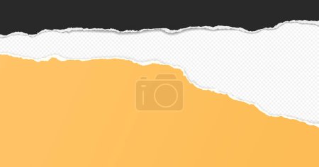 Illustration for Black and orange paper with torn edges and soft shadow are on white squared background for text. Vector illustration. - Royalty Free Image