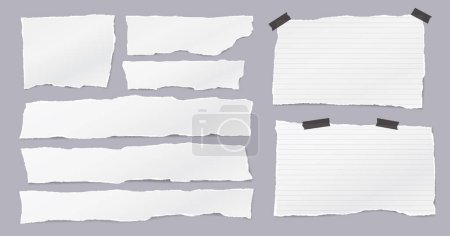 Illustration for Set of torn white, lined note paper pieces are on light grey background for text or ad. Vector illustration. - Royalty Free Image