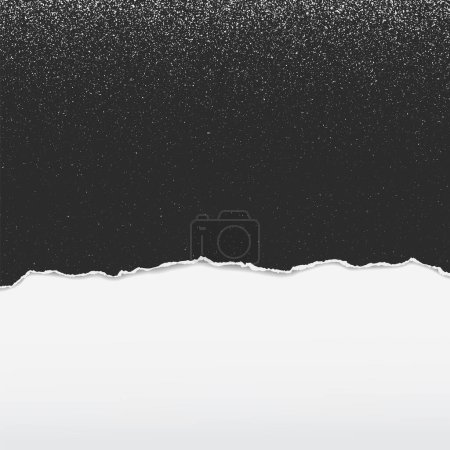 Illustration for Black and dusty torn paper strip with soft shadow is on white background for text or ad. Vector illustration. - Royalty Free Image