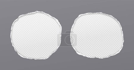 Illustration for Grey paper with torn round holes and soft shadow are on white squared background. Vector illustration. - Royalty Free Image