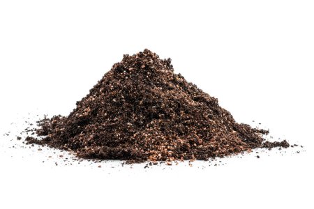 Pile  of garden soil mixed with exfoliated vermiculite mineral isolated on white 