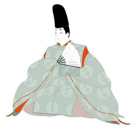 Traje clásico de aristócratas japoneses. Un hombre con ropa casual llamado "Kariginu". ilustración de la imagen período Heian