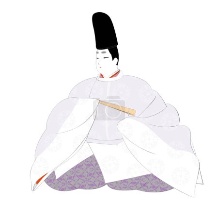 A man in a kimono (noushi), the classic costume of Japanese aristocrats. Heian period image illustration