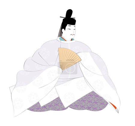 Un homme en kimono (noushi), le costume classique des aristocrates japonais. Illustration de l'époque Heian
